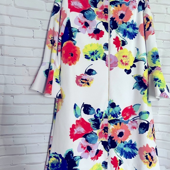 EUC Tahari by ASL Trumpet Sleeve Floral Shift Dress Size 10 - Picture 5 of 14